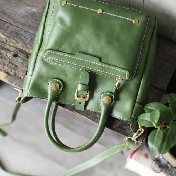 Small Womens Green Leather Crossbody Tote Bag Shoulder Handbags Purse for Women Chic