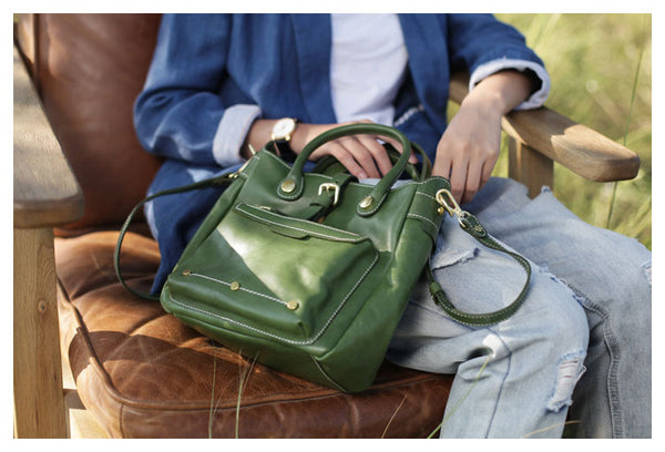 Small Womens Green Leather Crossbody Tote Bag Shoulder Handbags Purse for Women Cool