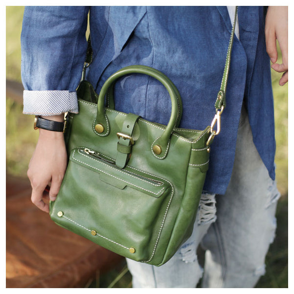Small Womens Green Leather Crossbody Tote Bag Shoulder Handbags Purse for Women Fashion