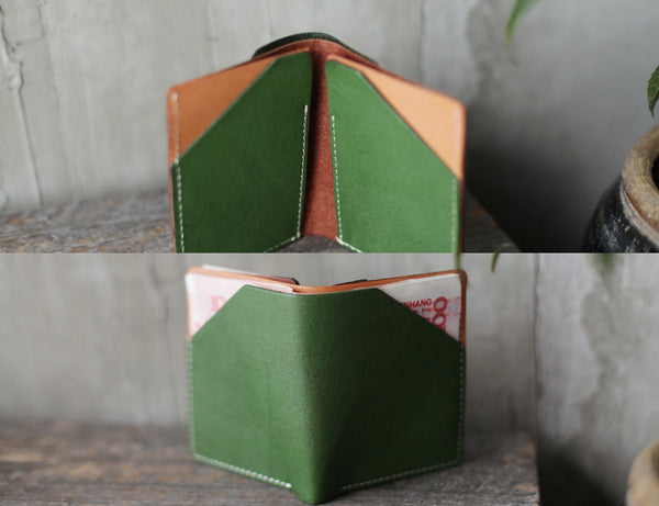 Small Womens Green Leather Wallet Purse Handmade Clutch for Women Details