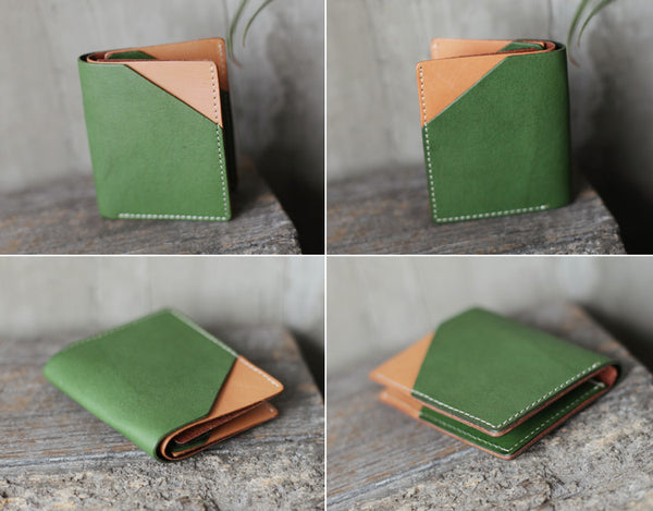 Small Womens Green Leather Wallet Purse Handmade Clutch for Women beautiful