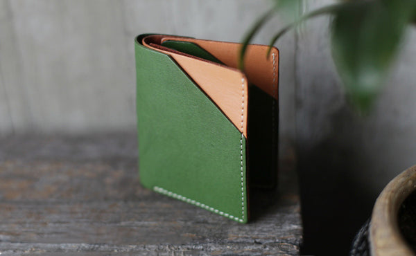 Small Womens Green Leather Wallet Purse Handmade Clutch for Women gift