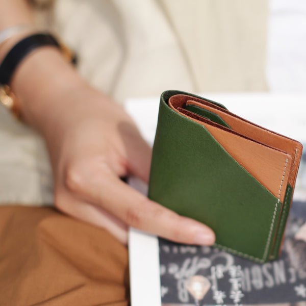 Small Womens Green Leather Wallet Purse Handmade Clutch for Women