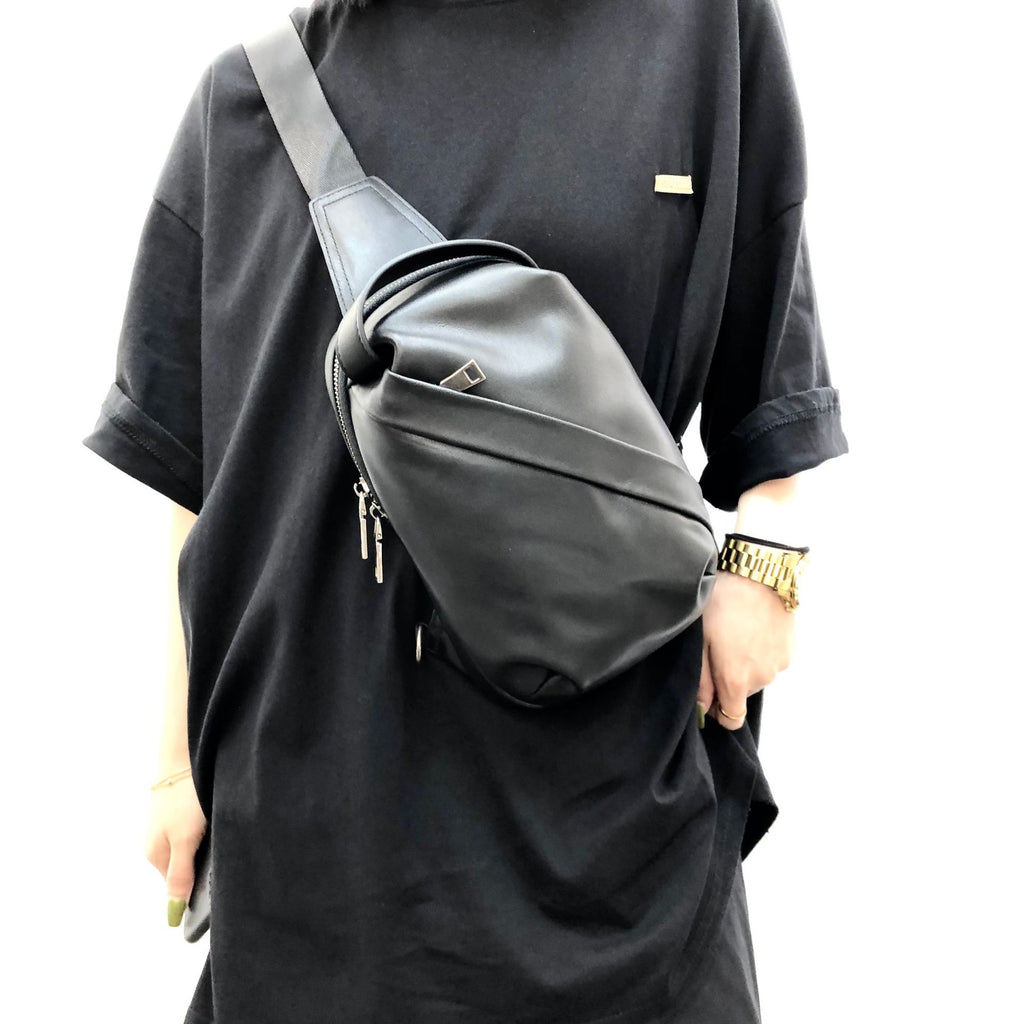 Small Womens Leather Chest Backpack Purse Black Sling Bags