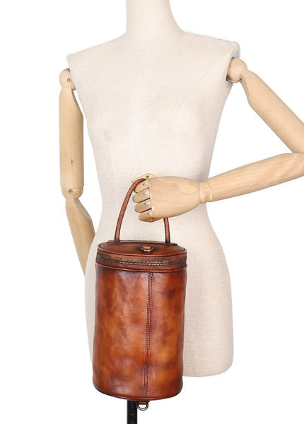 Small Womens Leather Crossbody Bucket Bag Handbags For Women Handmade