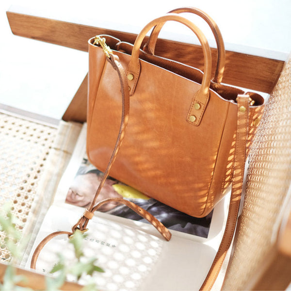Small Womens Leather Crossbody Tote Brown Leather Handbag For Women Aesthetic