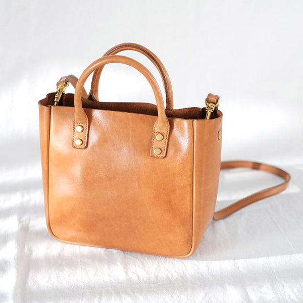 Small Womens Leather Crossbody Tote Brown Leather Handbag For Women Brown
