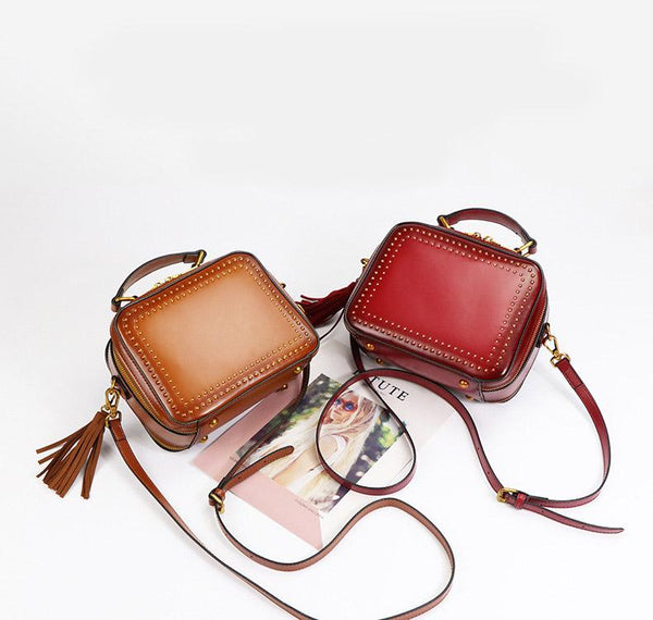 Small Womens Squar Leather Crossbody Purse Shoulder Handbags For Women Genuine-Leather