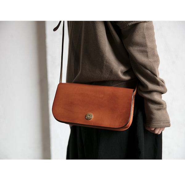 Small Womens Tan Leather Flap Crossbody Satchel Bag Purse Shoulder Bags for Women Original