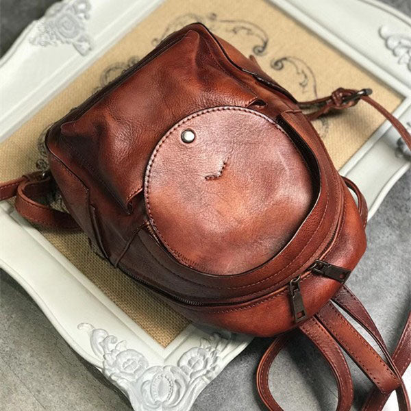 Small Womens Vintage Leather Backpack Purse Brown Rucksack Side