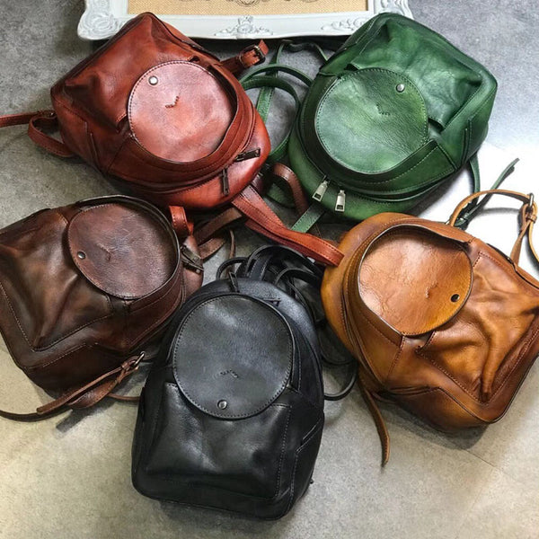 Small Womens Vintage Leather Backpack Purse Brown Rucksack Accessories