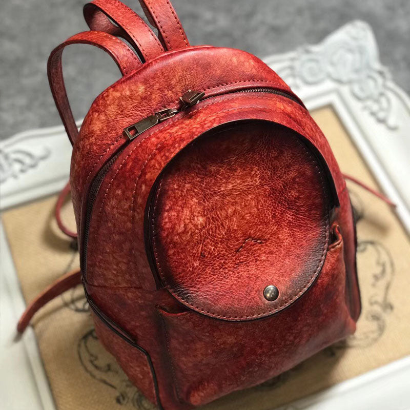 Small Womens Vintage Leather Backpack Purse Brown Rucksack Bag for Women