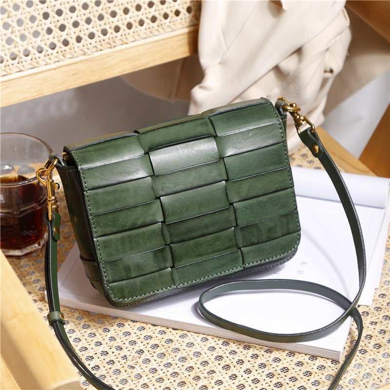 Leather mini crossbody bag with woven strap
