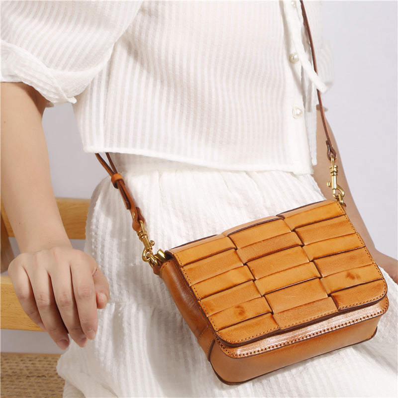  Woven Crossbody Bag for Women, Small Leather Clutch