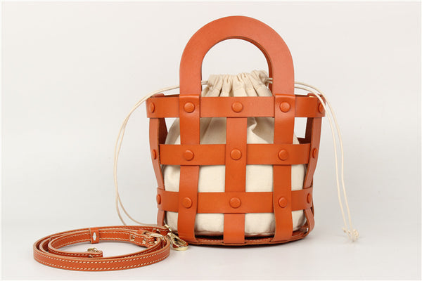Small Woven Leather Bucket Shoulder Bag Handbags For Women Cool