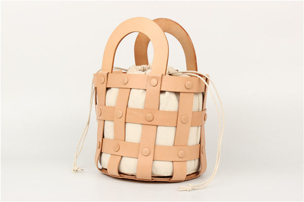 Small Woven Leather Bucket Shoulder Bag Handbags For Women Details