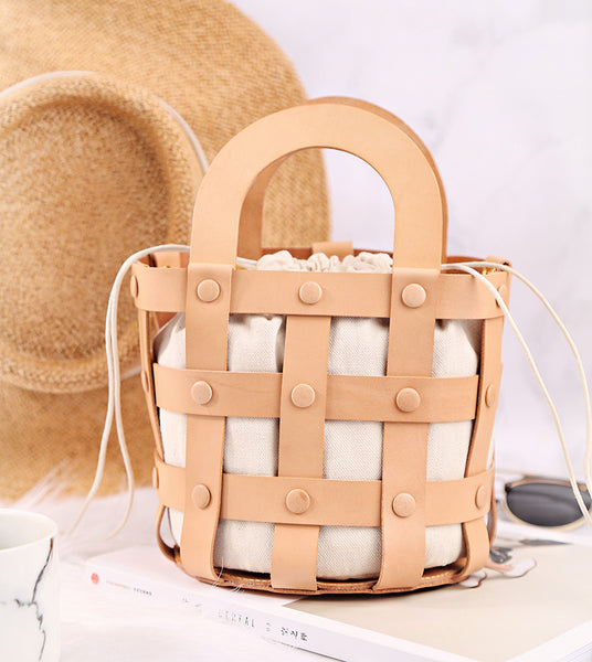 Small Woven Leather Bucket Shoulder Bag Handbags For Women Fashion