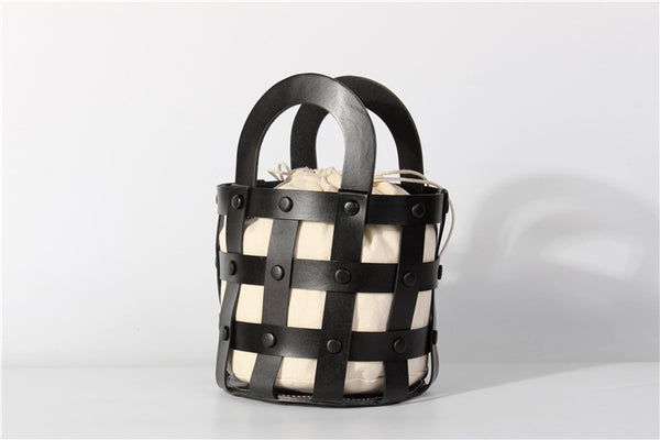 Small Woven Leather Bucket Shoulder Bag Handbags For Women Gift