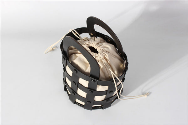 Small Woven Leather Bucket Shoulder Bag Handbags For Women Handmade