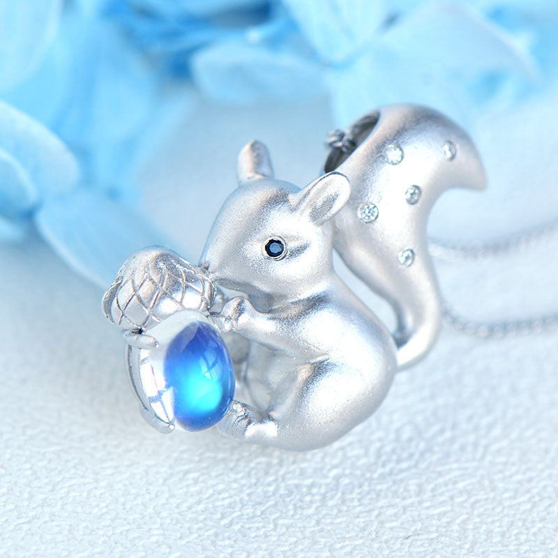 Squirrel Shaped Ladies Sterling Silver Moonstone Pendant Necklace June Birthstone Jewelry For Womens Accessories