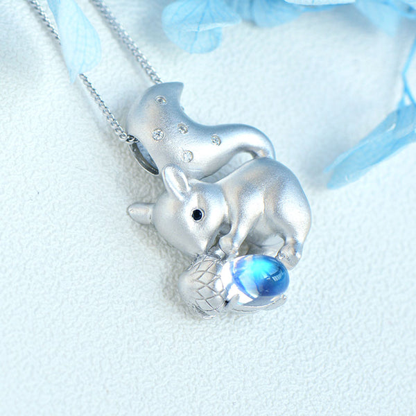 Squirrel Shaped Ladies Sterling Silver Moonstone Pendant Necklace June Birthstone Jewelry For Womens Beautiful