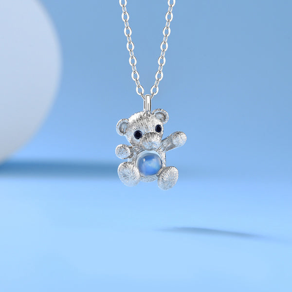 Sterling Silver Bear Moonstone Pendant Necklace For Women Accessories