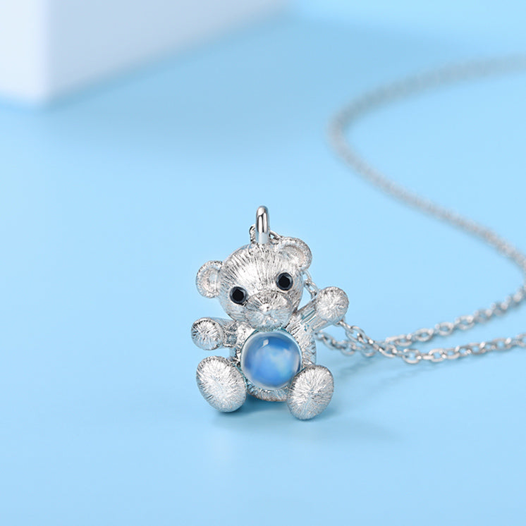 Sterling Silver Bear Moonstone Pendant Necklace For Women Chic