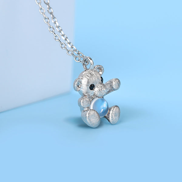 Sterling Silver Bear Moonstone Pendant Necklace For Women Cute
