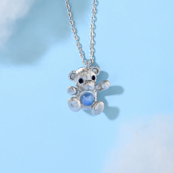 Sterling Silver Bear Moonstone Pendant Necklace For Women Details