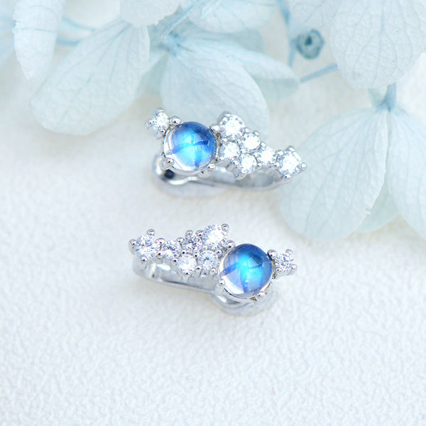 Sterling Silver Blue Moonstone Clip Earrings June Birthstone Earrings For Women