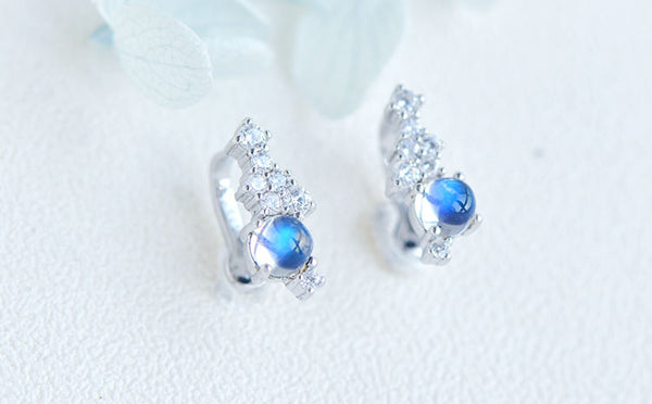 Sterling Silver Blue Moonstone Earring June Birthstone Earrings For Women Cute