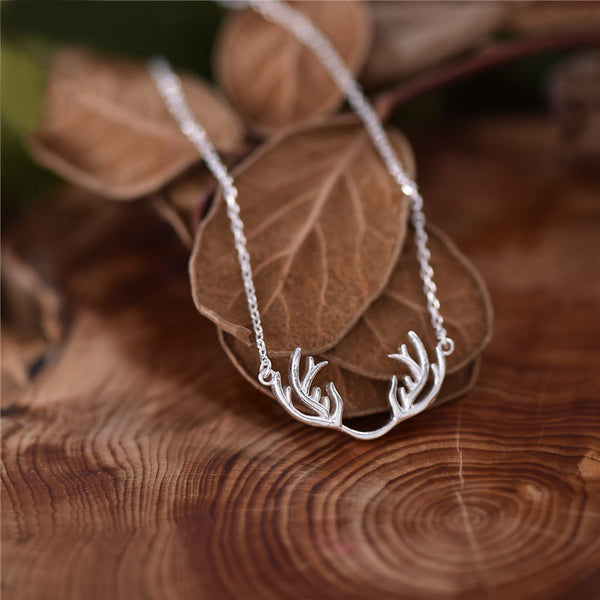 Sterling Silver Buckhorn Shaped Pendant Necklace Handmade Jewelry Accessories for Women