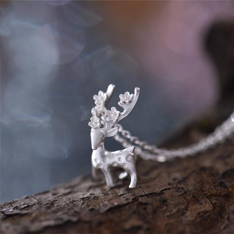 Sterling Silver Cute Deer Pendant Necklace Handmade Jewelry Accessories Women adorable