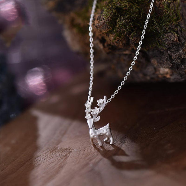 Sterling Silver Cute Deer Pendant Necklace Handmade Jewelry Accessories Women beautiful