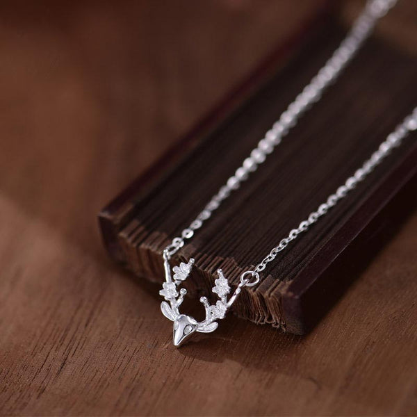 Sterling Silver Cute Deer Pendant Necklace Handmade Jewelry Accessories Women beautiful