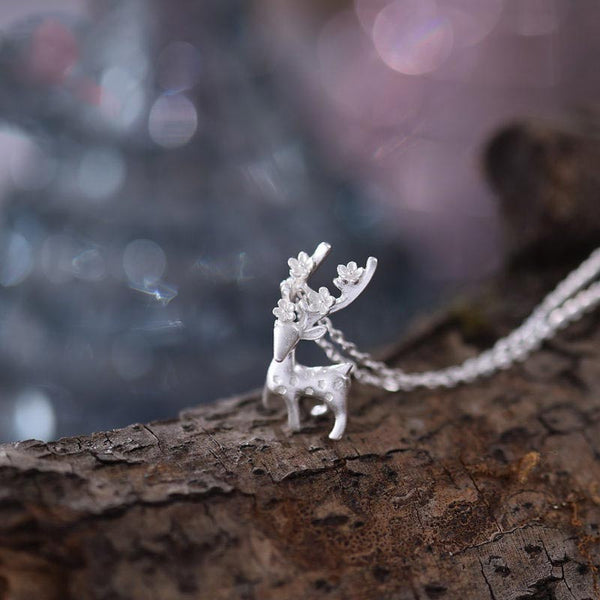 Sterling Silver Cute Deer Pendant Necklace Handmade Jewelry Accessories Women chic