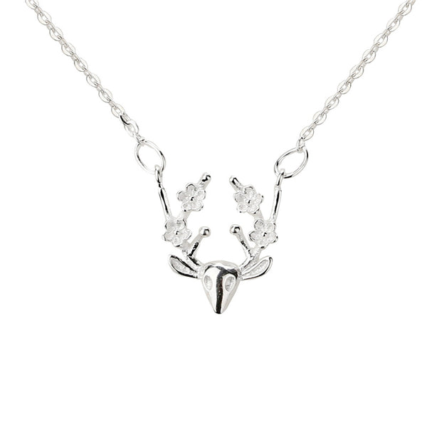 Sterling Silver Cute Deer Pendant Necklace Handmade Jewelry Accessories Women chic