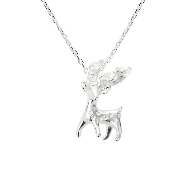 Sterling Silver Cute Deer Pendant Necklace Handmade Jewelry Accessories Women cute