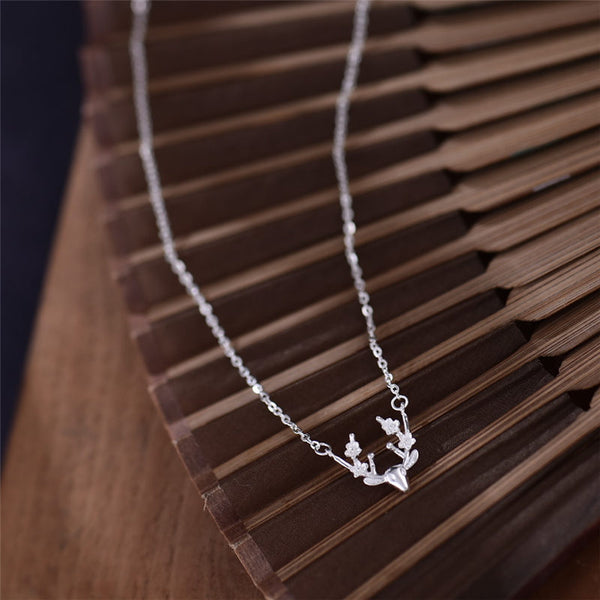 Sterling Silver Cute Deer Pendant Necklace Handmade Jewelry Accessories Women cute