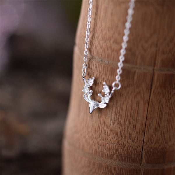 Sterling Silver Cute Deer Pendant Necklace Handmade Jewelry Accessories Women elegant