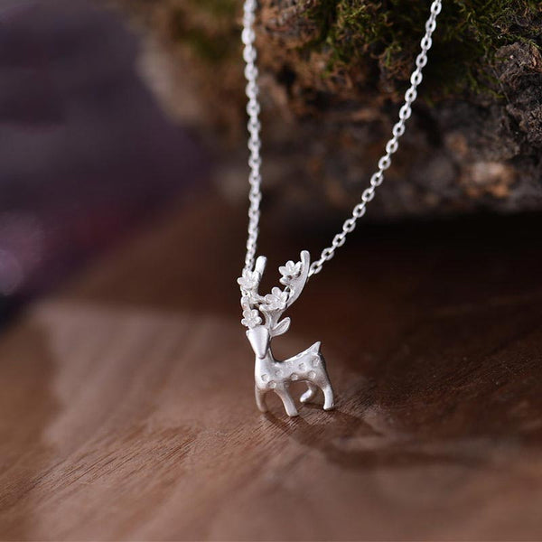 Sterling Silver Cute Deer Pendant Necklace Handmade Jewelry Accessories Women