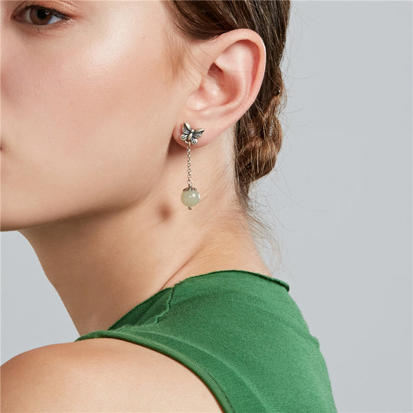 Sterling Silver Dangle Earrings Hetian Jade Handmade Jewelry Accessories Gift Women beautiful