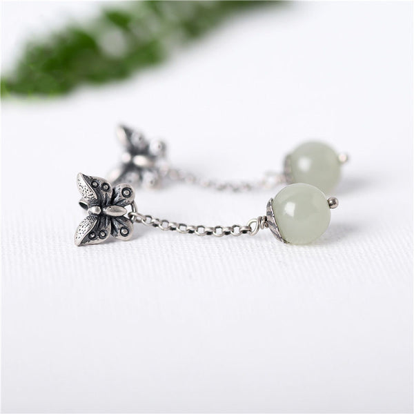 Sterling Silver Dangle Earrings Hetian Jade Handmade Jewelry Accessories Gift Women chic