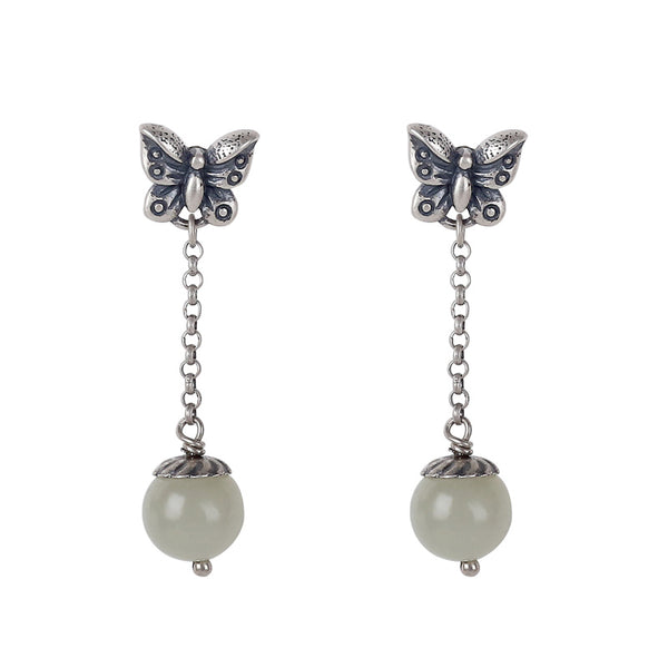 Sterling Silver Dangle Earrings Hetian Jade Handmade Jewelry Accessories Gift Women cute