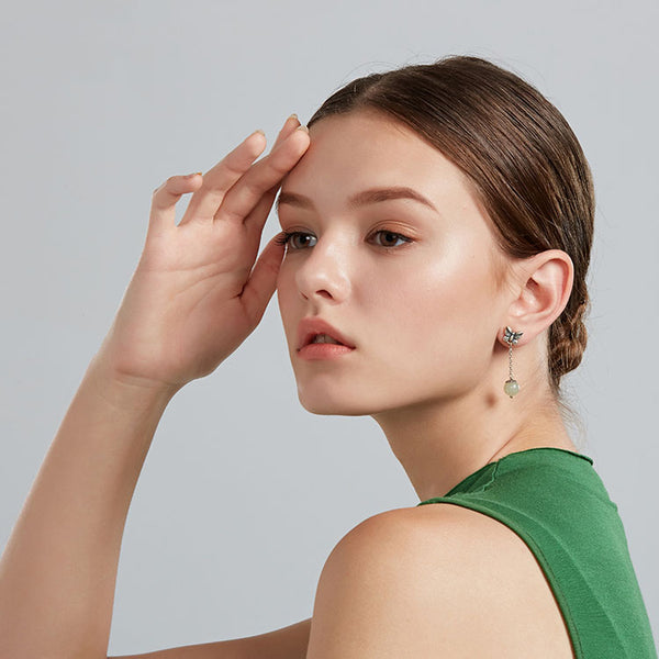 Sterling Silver Dangle Earrings Hetian Jade Handmade Jewelry Accessories Gift Women elegant