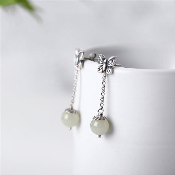 Sterling Silver Dangle Earrings Hetian Jade Handmade Jewelry Accessories Gift Women