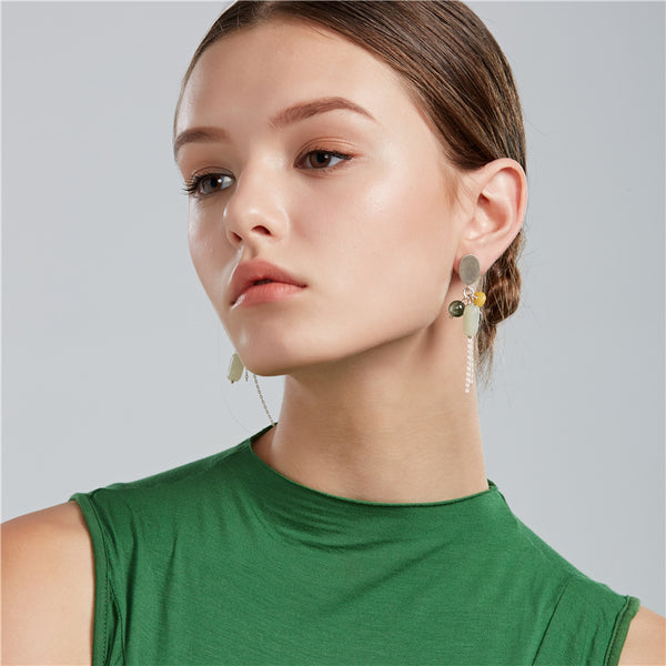 Sterling Silver Dangle Earrings Wax jade Rutilated Quartz Handmade Jewelry Women beautiful