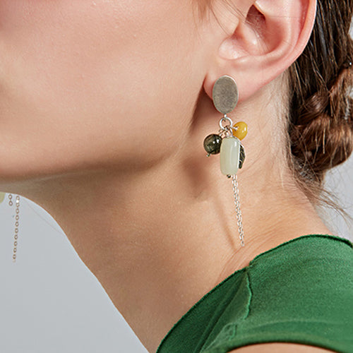 Sterling Silver Dangle Earrings Wax jade Rutilated Quartz Handmade Jewelry Women fine