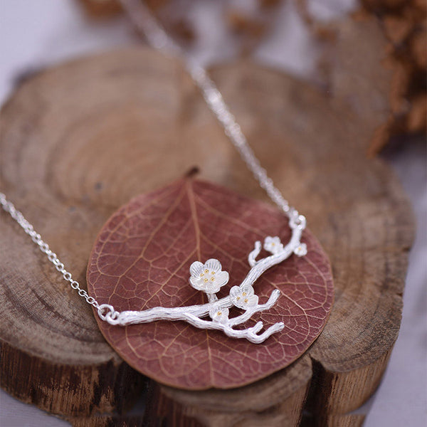 Sterling Silver Flower Pendant Necklace Handmade Jewelry Accessories Women cute