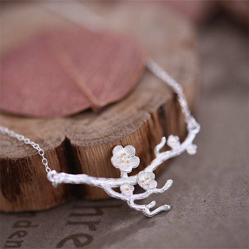 Sterling Silver Flower Pendant Necklace Handmade Jewelry Accessories Women